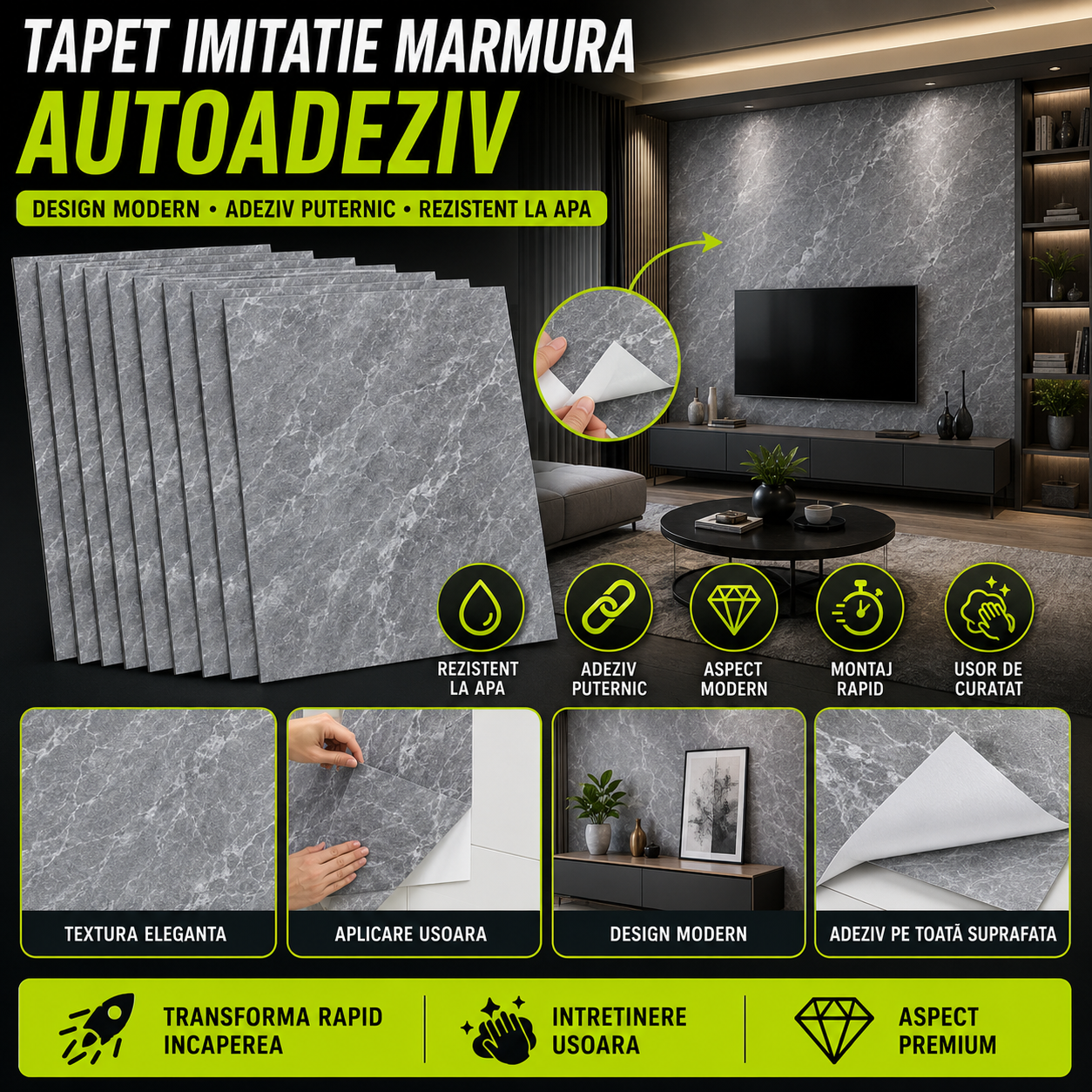 Set 10 x Tapet Autoadeziv Imitatie Marmura
